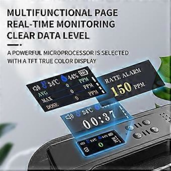 Bærbar elektrokemisk sensor CO-tester LCD-skærm PPM-detektor med lyd- og lysalarm og påmindelse om lavt batteriniveau Sort