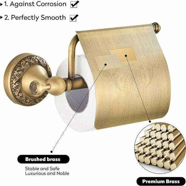 Badrumstillbehör Retro Solid Koppar Toalettpappershållare och Vävnad, Kökpapper, Minimal Klassisk med Snidad Lock Bronsbeläggning Toalett