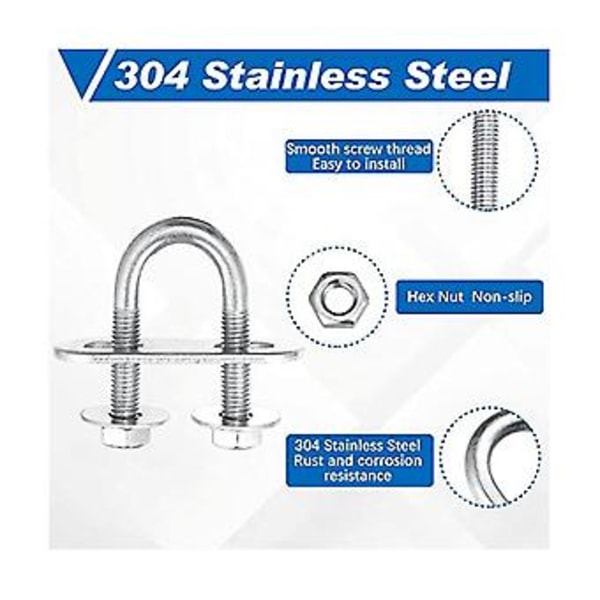 16 stk. runde U-bolter 16 mm indre bredde 46 mm lengde sinkbelagt stål M6 rund bøyd U med mutter