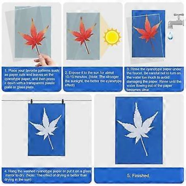 30 ark soltrykkpapir, A4 A5 A6 cyanotypipapirsett med 3 stk akrylpanel sensitivt solcelletrykk- og tegnepapir