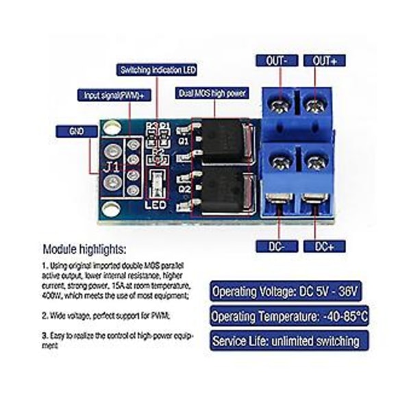 30st Mosfet S Drivmodul 5v-36v 15a(max 30a) 400w Dubbel Hög- 0-20khz Pwm S