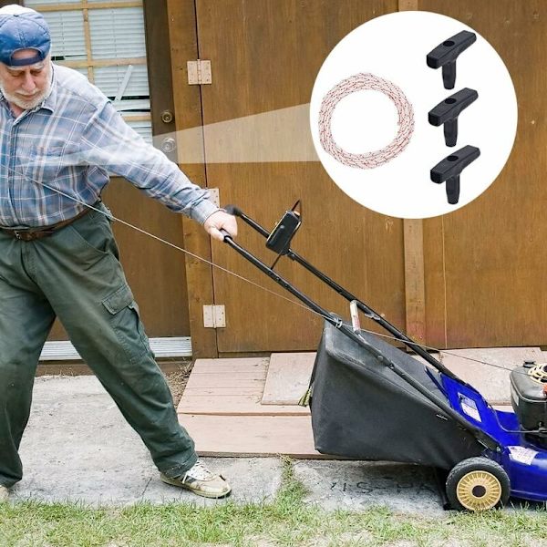 Tilbaketrekkstarter Tau 10 Meter 3.0mm, Trekktau med 3 Stykker Starterhåndtak for Gressklipperdeler Motorsag Trimmer Busktrimmer Motor