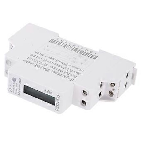 1P LCD Digital Display Enfas Din-skena Elektricitet Strömförbrukning Energimätare