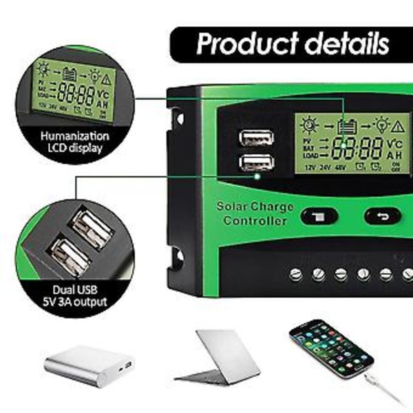 30a 12v 24v Solcellsladdningsregulator LCD Funktion Dubbel USB