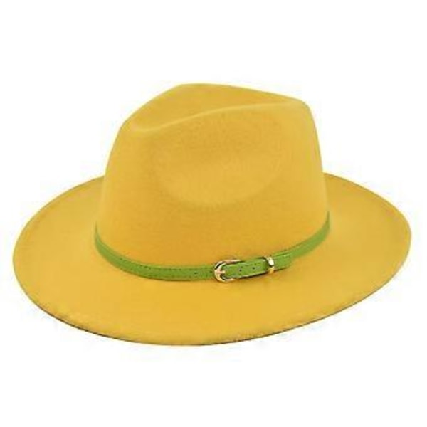 Klassisk retro jazzhat grønt bælte uldhat cowboyhat retro sort uld flad skygge hat