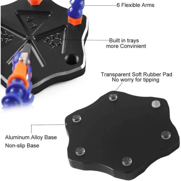 Loddehjælperhånd, Fleksibel Tredje Hjælperhånd med 6 Arme, Fleksible Hjælperhænder 360 Graders Roterende Loddehjælperhænder Loddestation Til
