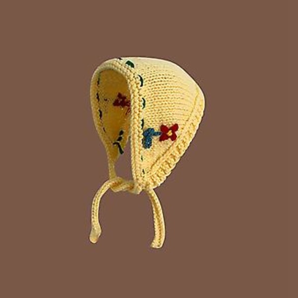 Gul Stickad Öronmössa Värmare - Retro Handgjord Höst/Vinter Modeaccessoar för Kvinnor, Storlek M (56-58cm)