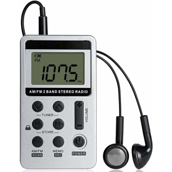 Mini Bärbar Stereo Radio, Uppladdningsbar Pocket Radio DSP AM FM 2 Band Stereo Radio Digital mottagare med hörlurar för äldre, enkel att använda (Vit