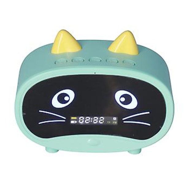 Mini Tecknad Högtalare Multifunktionell Söt Kattöra Design Smart Set Dubbla Väckarklockor för Sovrum Kontor Grön