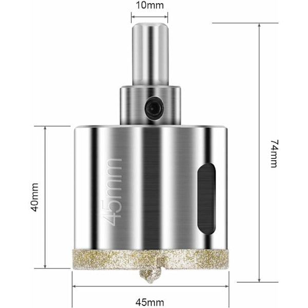 Diamant Hulbor 45 mm, Diamantbor med Central Guide Drill Bit, Flise Hulbor med Diamant Overfladebelægning til Skæring af Glas, Fliser, Keramik