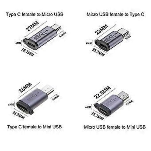 Usb-C till Micro USB Mini USB Adapter Typ-C Hona Till Micro Usb Hane Konverterare
