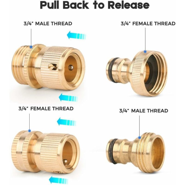 Garden Hose Quick Connector Brass Quick Hose End Connector Garden Hose Nozzle Connect Kit, Quick Disconnect Hose Male and Female Fittings