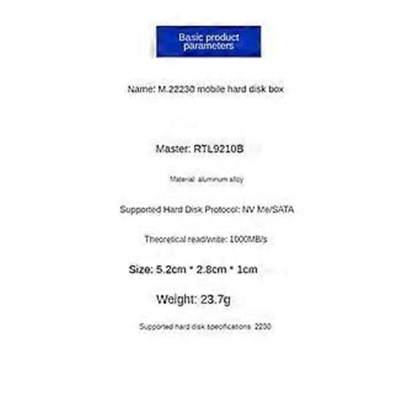 M.2 NVMe NGFF SSD Kabinett 2230 Bærbar Harddisk Boks USB C 3.1 10Gbps NVME SATA SSD Kabinett