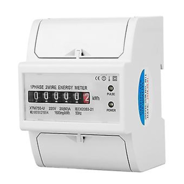 220V Digital 1-faset 2-leder 4P Din Skinne Elektrisk Måler Elektronisk KWh Måler (20(80)A )