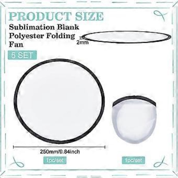 5 stk. Foldbare Flyvende Diskus Vifter 25 cm Sublimationsvifter Polyester Sort Kant Foldbar Viftesæt med Taske til Sort