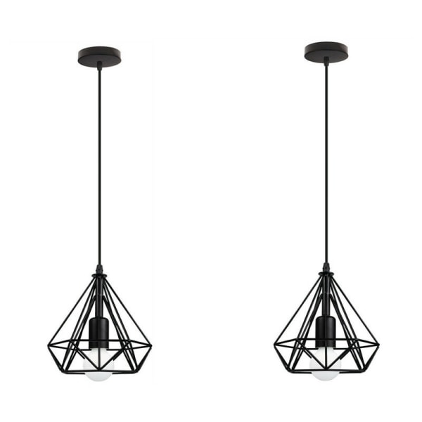 Vintage Pendel Loftlampe Sort Metal Gitter Hængende Lampe til Køkkenø Soveværelse Bar 2 Pak