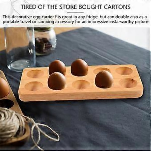 Eggbrett Egg Holder i Tre for Egg, Kan Brukes i Kjøleskap, eller på Benkeplate for Utstilling eller Oppbevaring, Holder 10 Egg