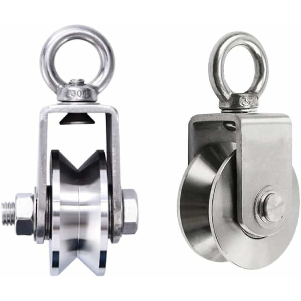 2Pcs Single Pulley Block, 304 Stainless Steel Pulley Roller With Swivel Hook--68Mm/2.7In-V