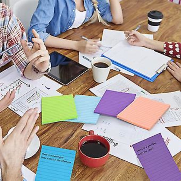 Linjerede Sticky Notes - 100 x 150mm Memoblokke med Stærk Klæber i 6 Livlige Farver