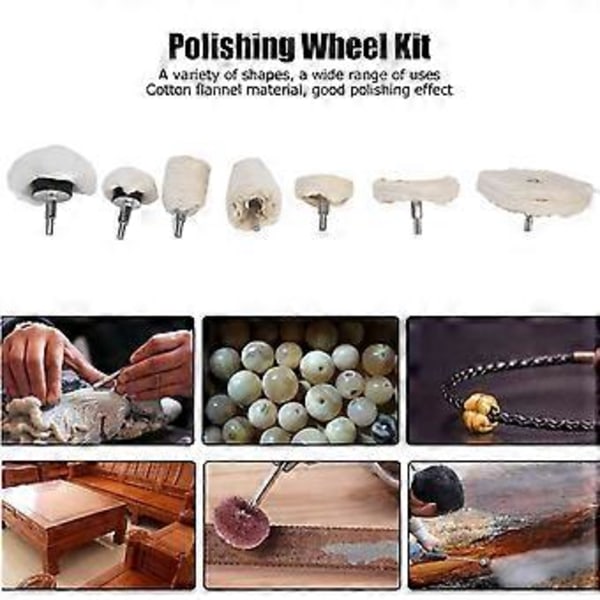 7 st Poleringshjulset Bomullsflanell Polerborr med 1/4 tums skaft för Metall Glas Slipning