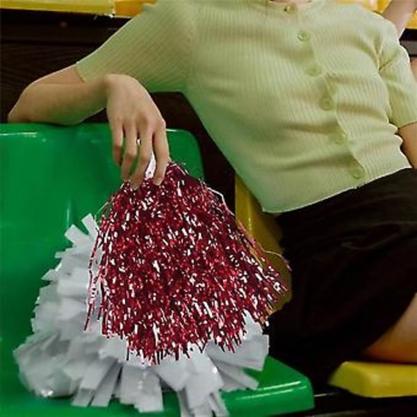 24 stk. Cheerleading Pom Poms Metallisk Folie Cheer Pom Poms med Plasthåndtak for Voksne Barn Cheerl