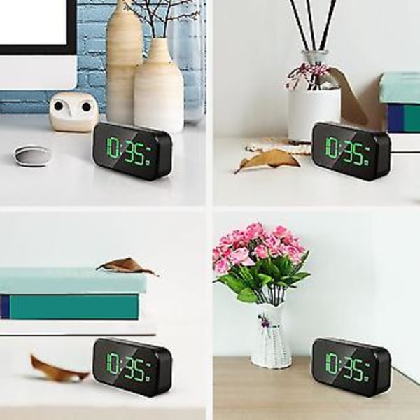 Digital Väckarklocka För Sovrum, Sängklocka Med 6 Ljusstyrkenivåer, Snooze (svart Utseende + Grön Font)