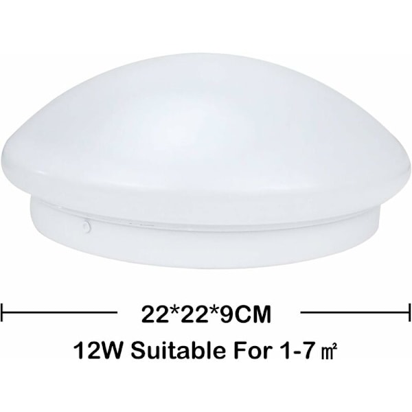 LED-taklampe 12W φ220mm IP44 4500K Naturlig hvit 1080lm Belysning WC, baderom, korridor