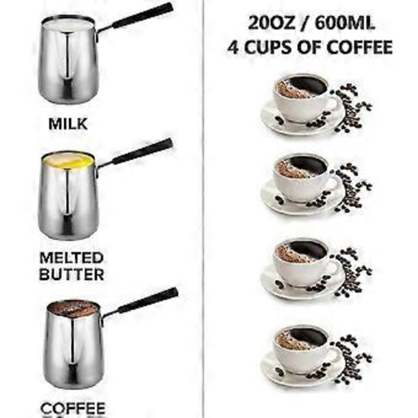 Rustfrit stål smør- og kaffevvarmer, tyrkisk kaffekande, mini smørsmeltegryde og mælkegryde med tud - (600 ml)