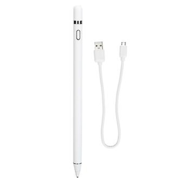 Universal Stylus Penn Magnetisk Pennhette Åpne og Bruk 95mAh Micro USB Berøringsskjermpenner for Smarttelefon Nettbrett Datamaskin Hvit
