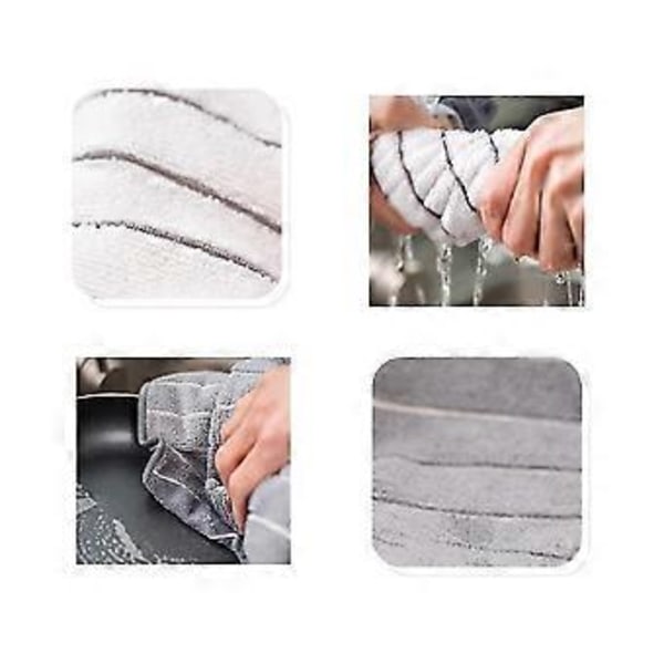 Mikrofiber Køkkenhåndklæder - Super Absorberende, Bløde Viskestykker, 8 Pak Stribet Design Grå Og Hvid