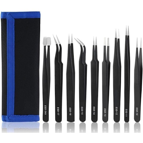 9 Pieces Precision Tweezers, Anti-Static Precision ESD Tweezer Maintenance Tools Kit, for Electronic Component Repair