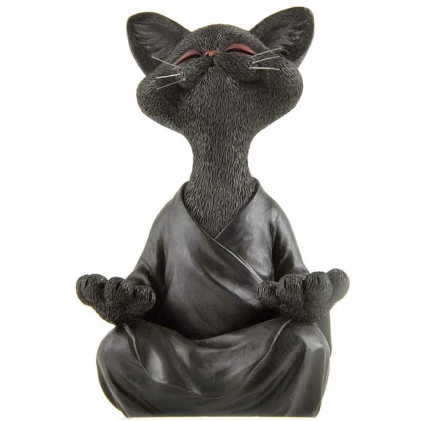 Buddha cat statue meditation yoga collectible gift for cat lovers, meditation decoration Black 18 CM