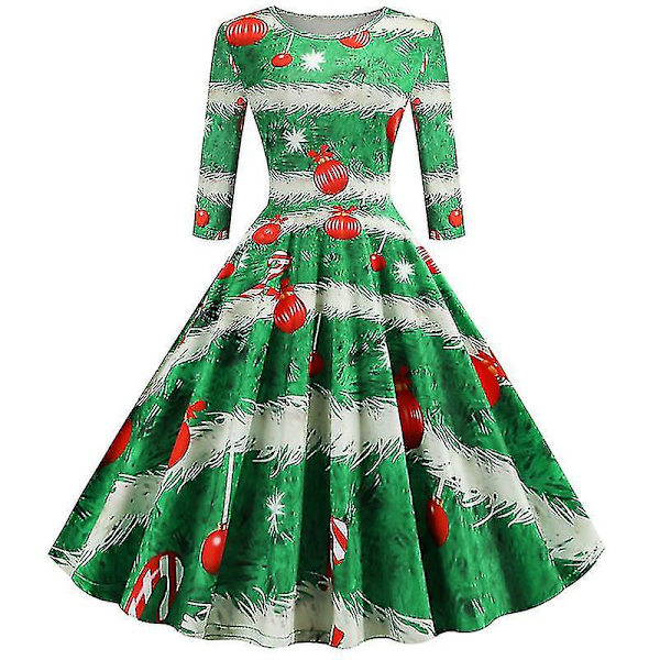 Naisten jouluaiheinen retro-rockabilly-swing-mekko, juhla- ja midihame