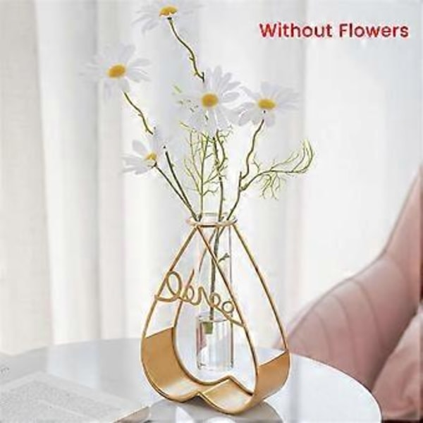 Metall Blomvas Ställ Transparent Glasvas Skrivbord Hushåll Hydroponiska Växter Heminredning Kontorsdekoration A