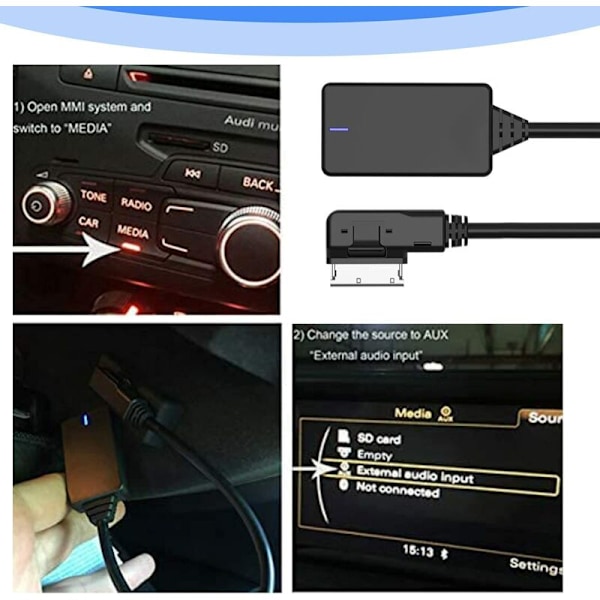 AMI MMI Bluetooth-modul adapter, Bluetooth 5.0 multimedie AUX-mottaker, AMI MMI MDI Bluetooth 5.0 lydmusikkabel, for Audi Q5 A5 A7 R7 S5 Q7 A6L