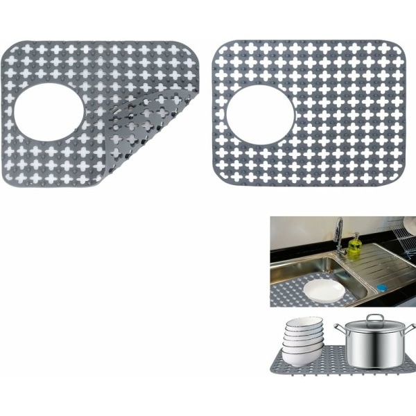 2 stk kjøkkenvaskmatte, sammenleggbar sklisikker silikonvaskmatte, kjøkkenvaskbeskytter, kjøkkenvaskbunnmatte for rustfritt stål/keramikk