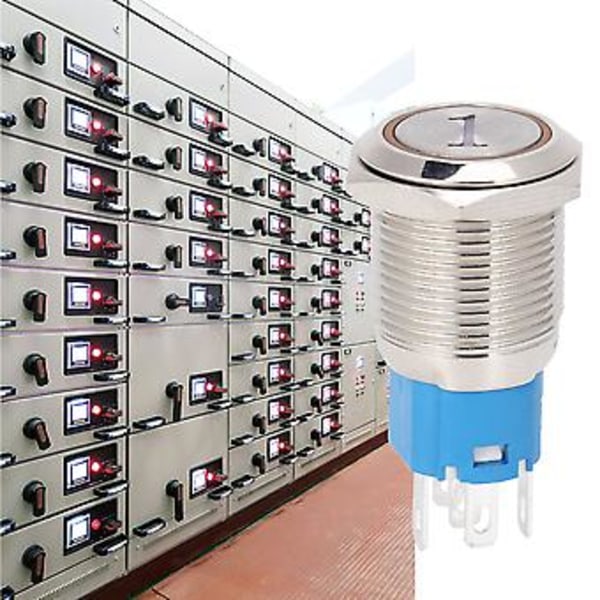 2 kpl 16 mm palautuva hetkellinen painonappikytkin LEDillä, 5-nastainen litteä pyöreä, 3-6 VDC, keltainen, numero 1
