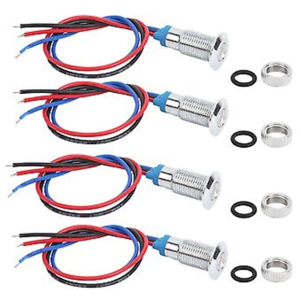 4 Set 8mm Förkopplade LED, 2-Färgs Röd & Blå, Vattentät, 36V Runda Metallampor, Gemensam Katod, Hållbar Utomhus- & Inomhusbruk