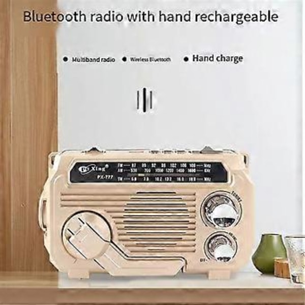 FM AM SW Radio Solcellelading Nødradio Mottaker Håndsveiv Bluetooth 5.2 Støtte TF USB Svart
