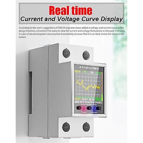 ATORCH GR2PWS Elmätare Tuya WiFi DIN-skena Effektmätare AC50-320V Digital Display Monitor Spänningskurva Amperemeter, A