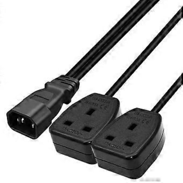3-benet stik IEC320-C14 til UK 13A+UK 13A Konverter Strømkabel Ledning