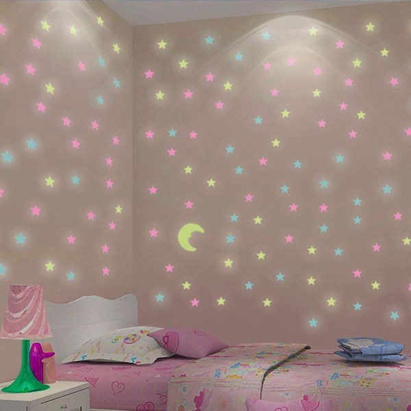 Glow In The Dark Star Wall Stickers, limbare Wolf Full Moon Wall Decal