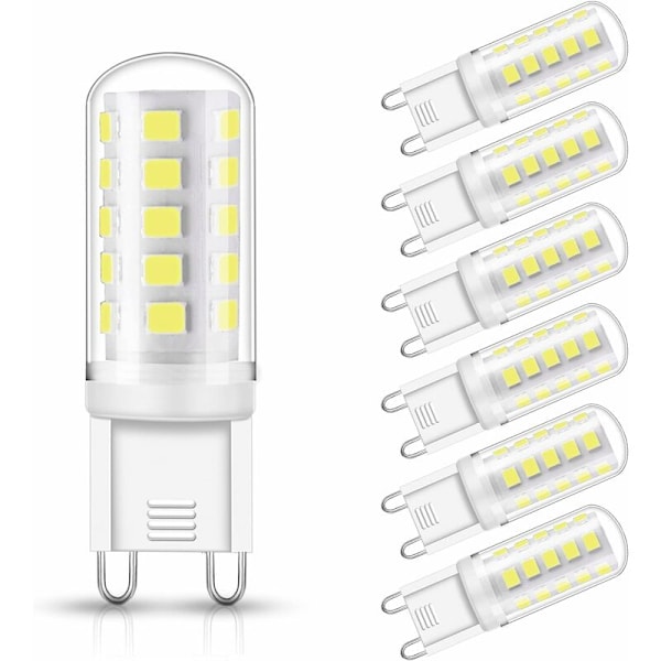 G9 LED-pærer, 3W tilsvarende 30W halogen base 350 lm, kjølig hvit 6000K, 360° rotasjonsvinkel, ikke dimbar, for takbelysning, kjøkken, 6-pakning [