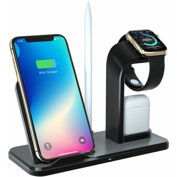 Trådlös laddare, Qi Snabb 3 i 1 10W trådlös laddningsstation kompatibel med Apple Watch Series 1/2/3/4/5 och iPhone11 / 11 Pro / 11 Pro M