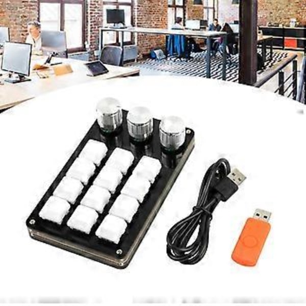 12 Tasters Programmerbart Tastatur, Multifunksjonelt Mekanisk Gaming Tastatur 3 Knotter