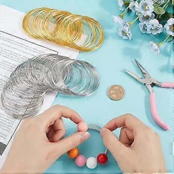 200 Loops Hukommelsestråd Armbånd Bulk Smykker Hukommelsestråd Manchet Armring Guld Sølv Stål Perletråde