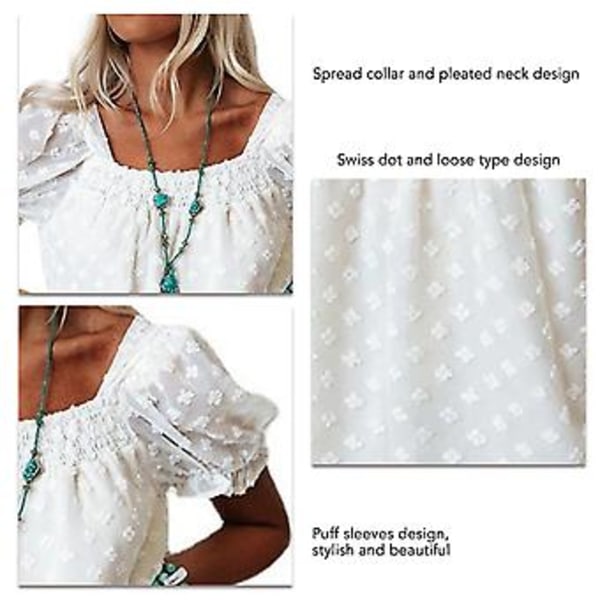 Dame Schweizisk Prik Top Sprede Krave Pufærme Dobbelt Lag Ren Farve Løs T-shirt Hvid S