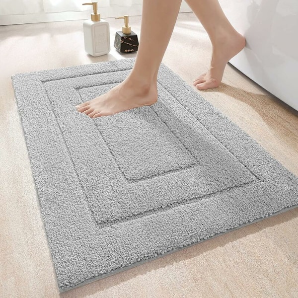Bademåtte skridsikker absorberende 60x90cm brusebadsmåtte tyk blød badeværelsestæppe mikrofiber maskinvaskbar lysegrå