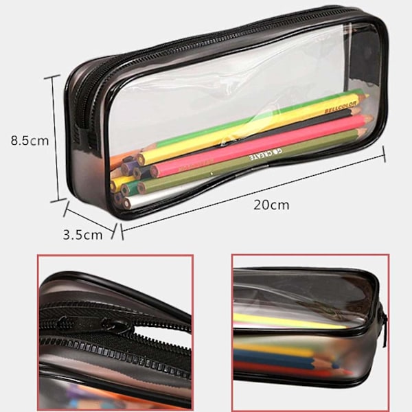 2 st transparenta PVC-blixtlås pennfodral - Toalettartiklar Exam Pen Pouch Case