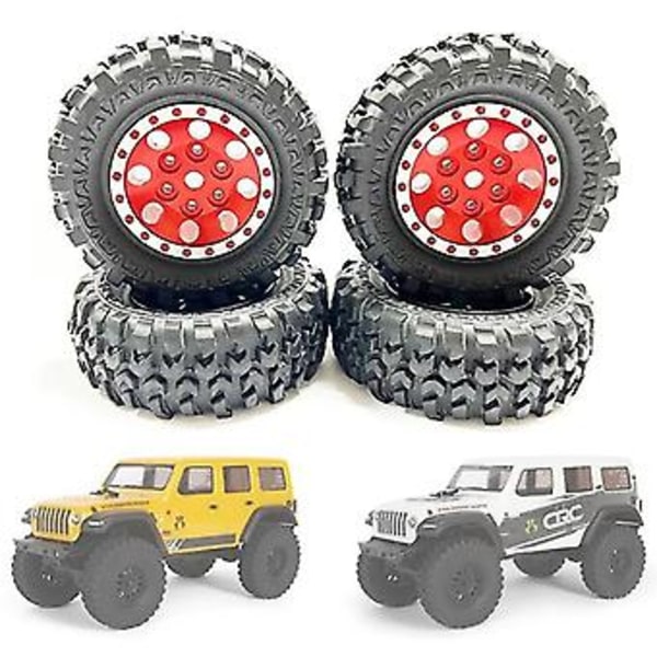 4kpl 1.0 Renkaat ja Metalliset Vanteen Kehät 1/24 Rc Crawler Auto Axial Scx24 Fcx24 Enduro24 S, punainen